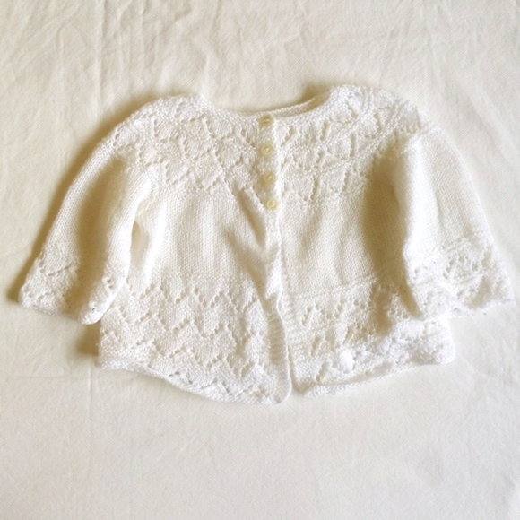 handmade white knit cardigan sweater 3-6 months baby girl - Picture 1 of 7